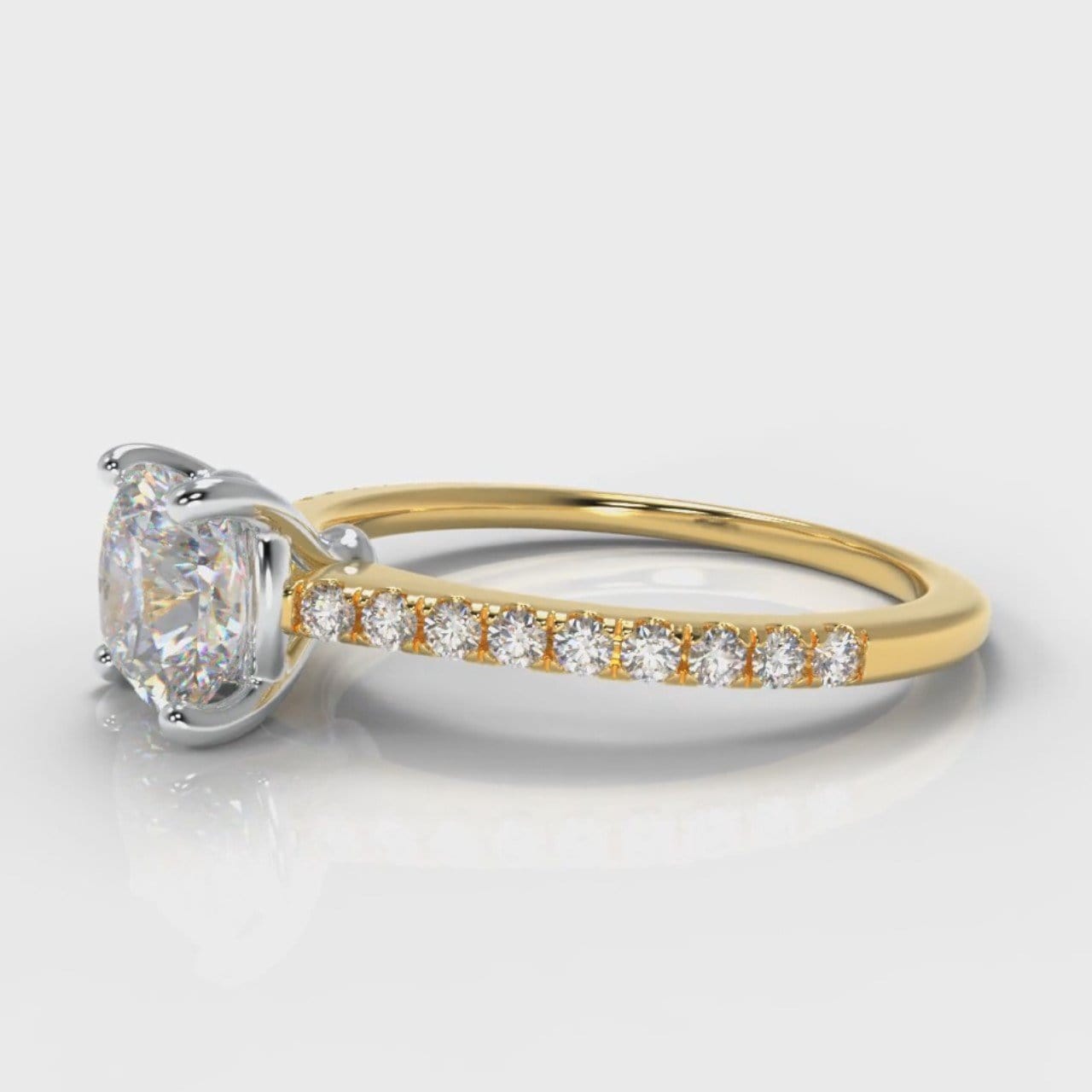 Petite Micropavé Cushion Cut Diamond Engagement Ring - Yellow Gold