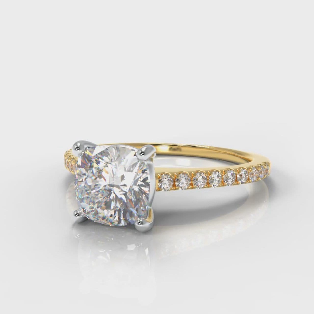 Petite Micropavé Cushion Cut Diamond Engagement Ring - Yellow Gold