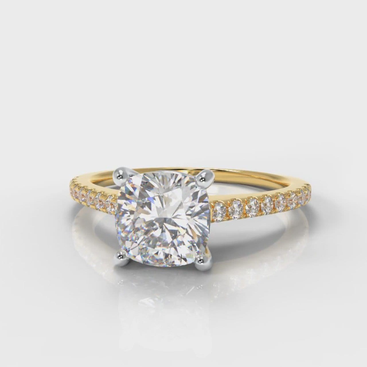 Petite Micropavé Cushion Cut Diamond Engagement Ring - Yellow Gold