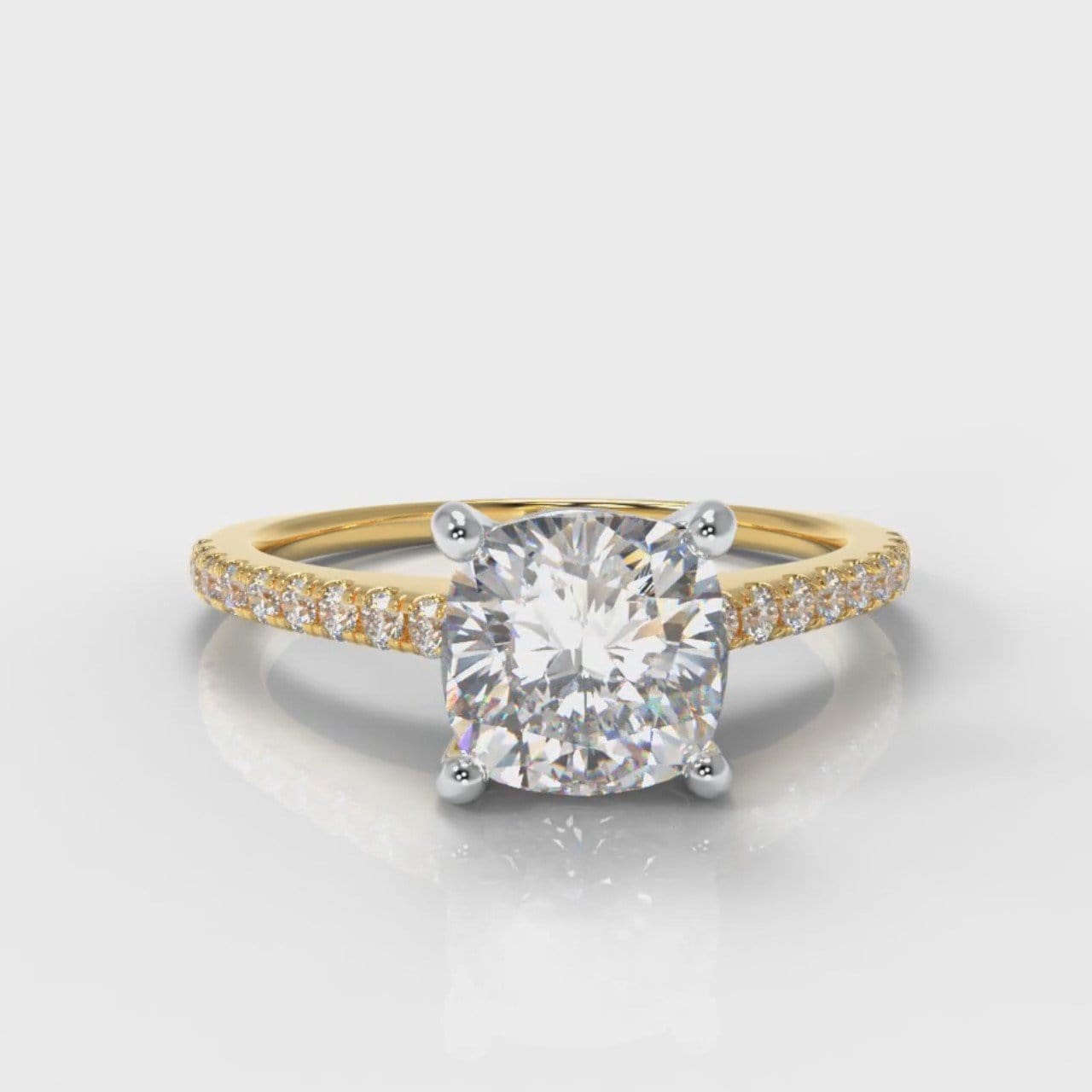 Petite Micropavé Cushion Cut Diamond Engagement Ring - Yellow Gold