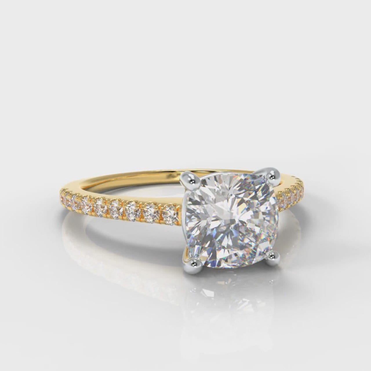Petite Micropavé Cushion Cut Diamond Engagement Ring - Yellow Gold