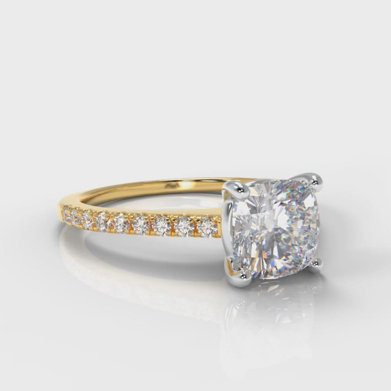 Petite Micropavé Cushion Cut Diamond Engagement Ring - Yellow Gold