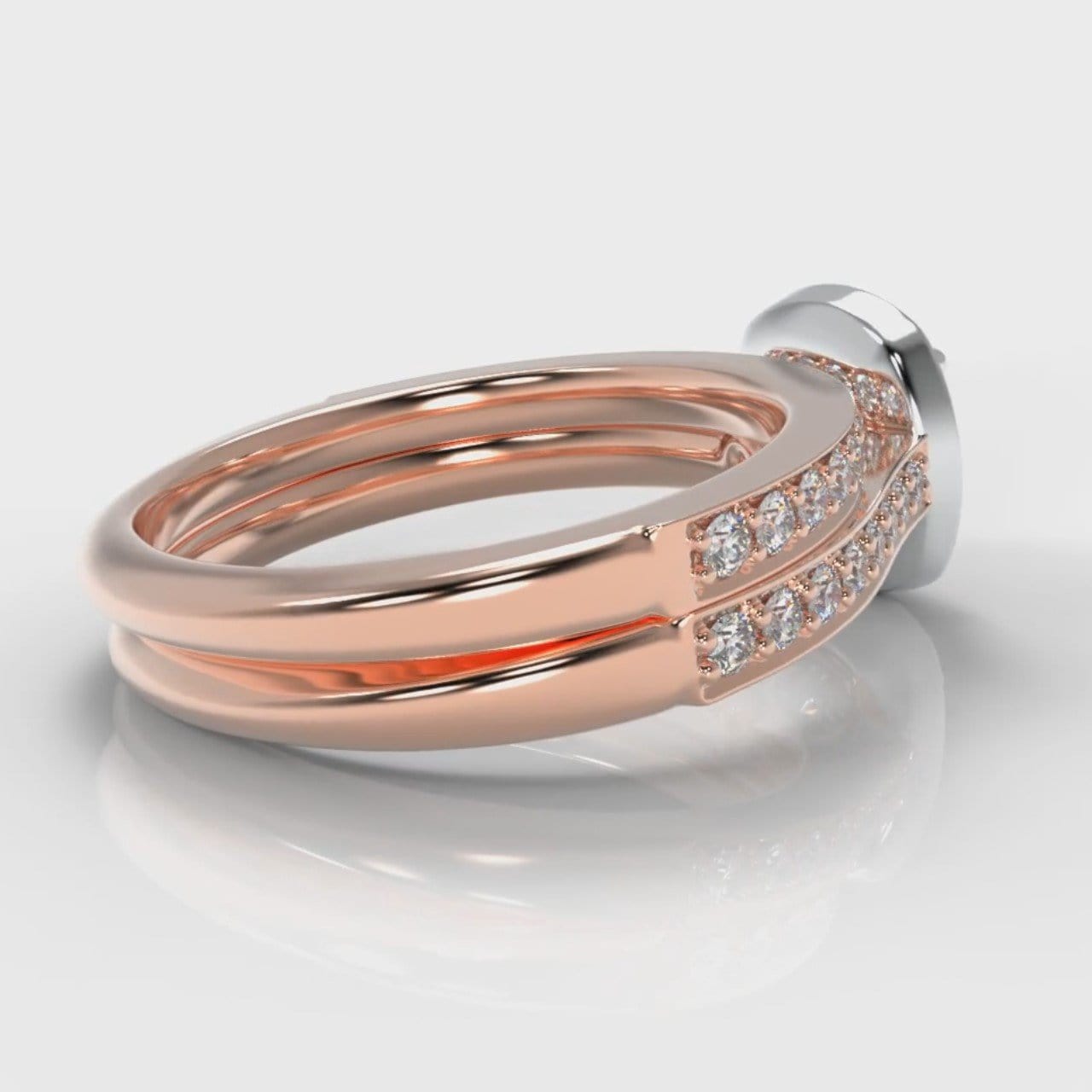 Pavé Cushion Cut Diamond Halo Bridal Set - Two Tone Rose Gold