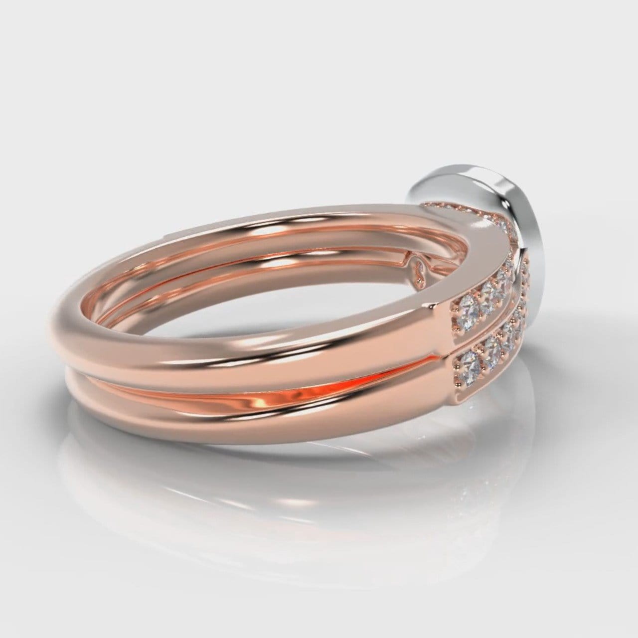 Pavé Cushion Cut Diamond Halo Bridal Set - Two Tone Rose Gold