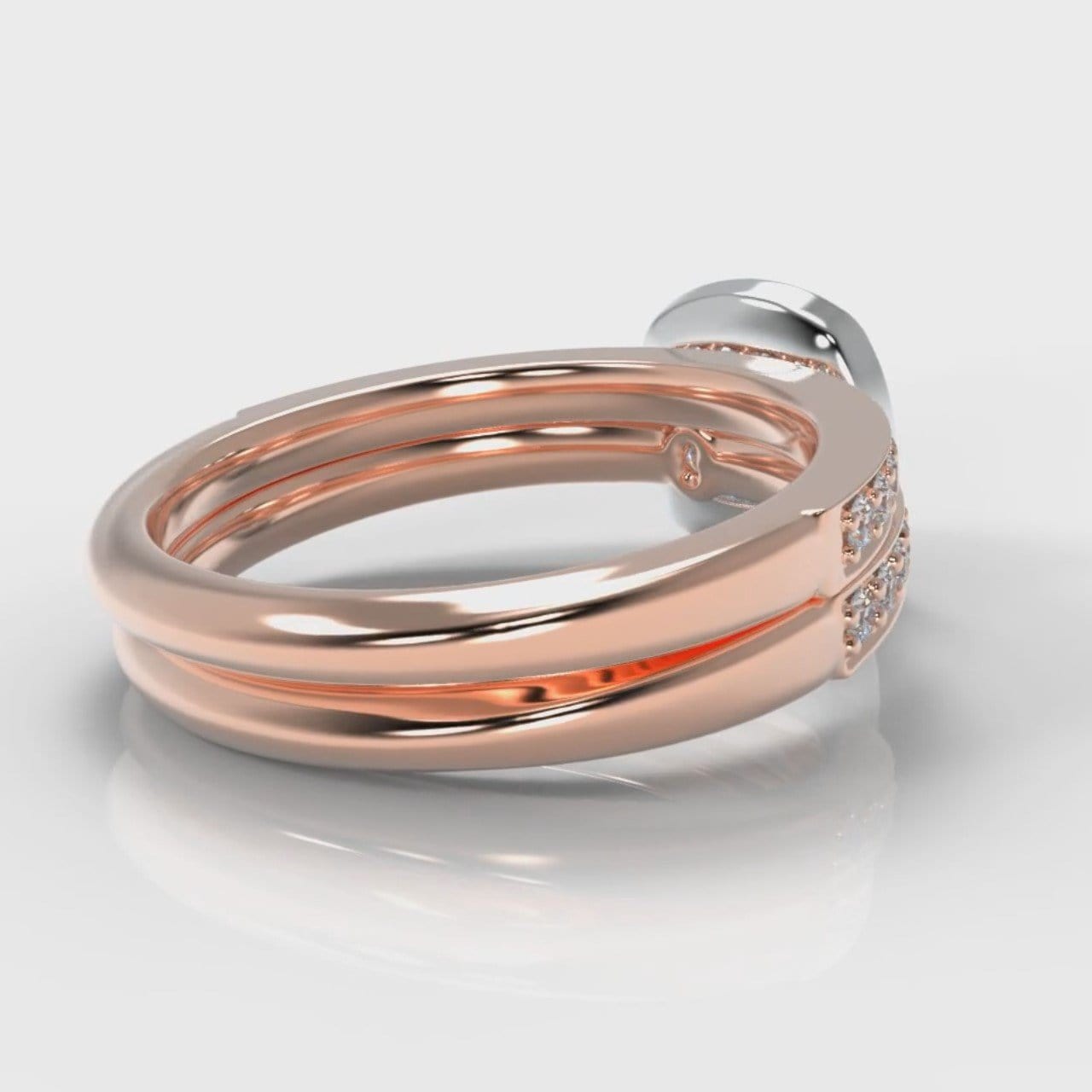 Pavé Cushion Cut Diamond Halo Bridal Set - Two Tone Rose Gold
