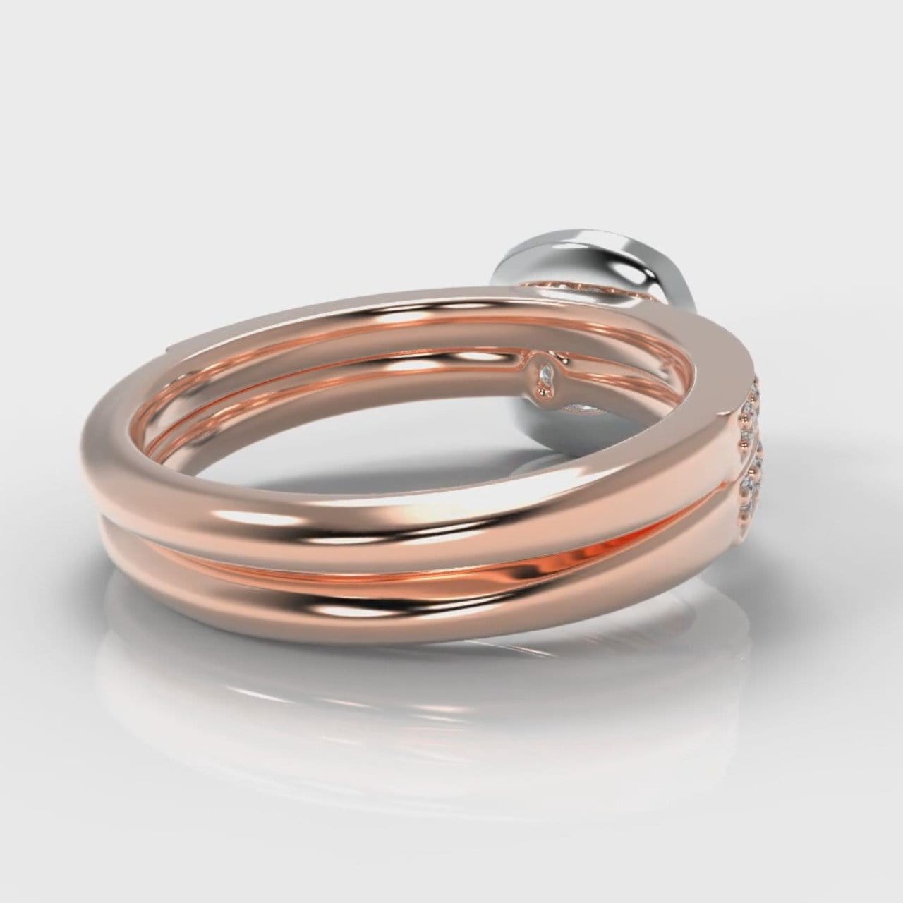 Pavé Cushion Cut Diamond Halo Bridal Set - Two Tone Rose Gold