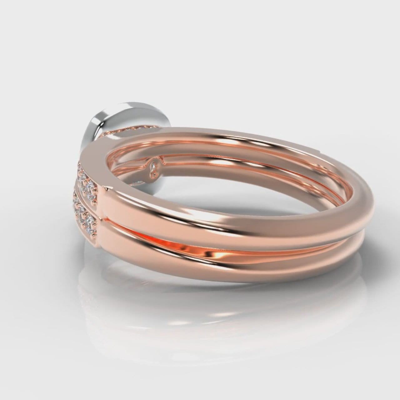 Pavé Cushion Cut Diamond Halo Bridal Set - Two Tone Rose Gold
