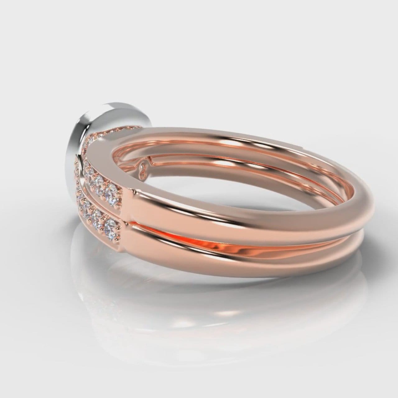 Pavé Cushion Cut Diamond Halo Bridal Set - Two Tone Rose Gold