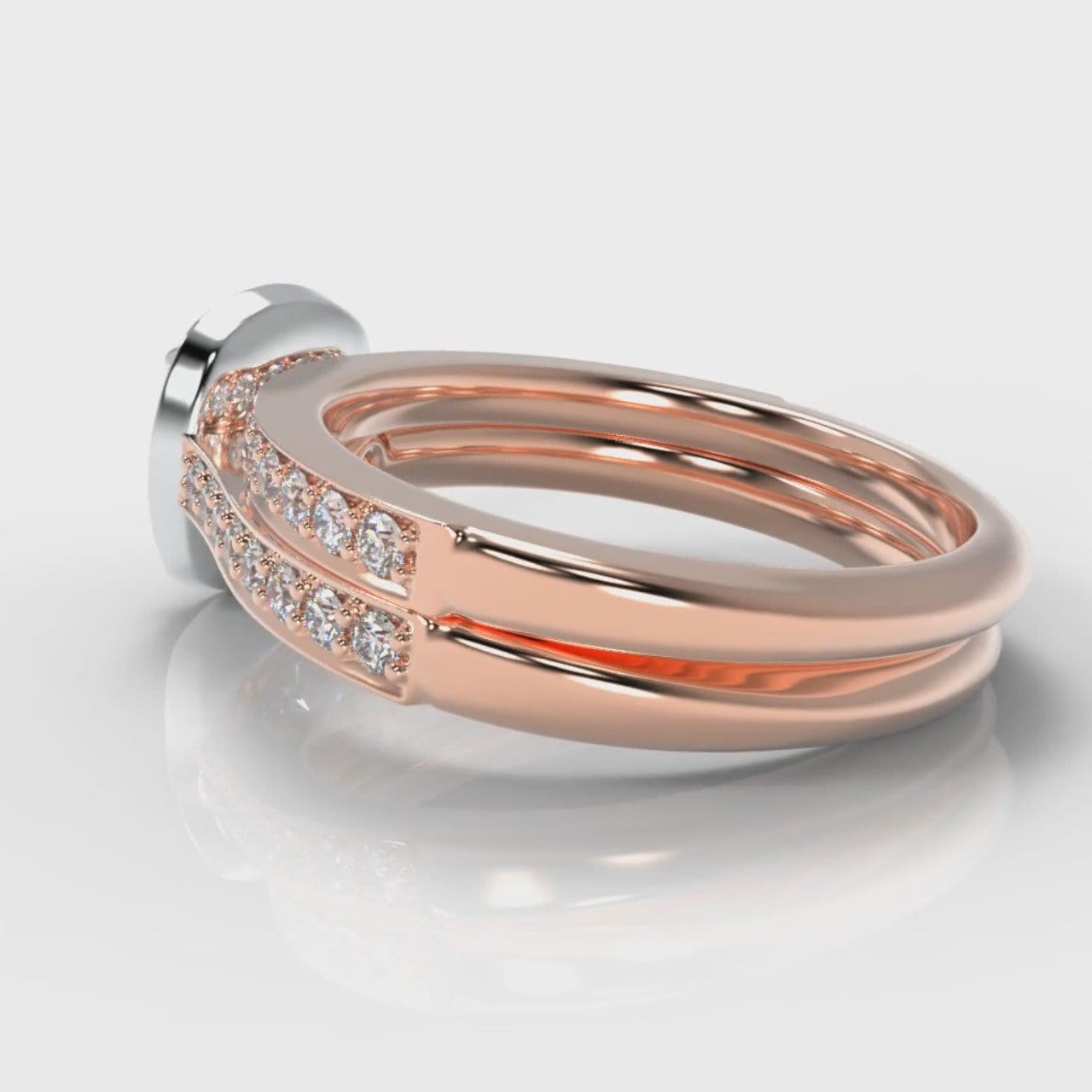 Pavé Cushion Cut Diamond Halo Bridal Set - Two Tone Rose Gold