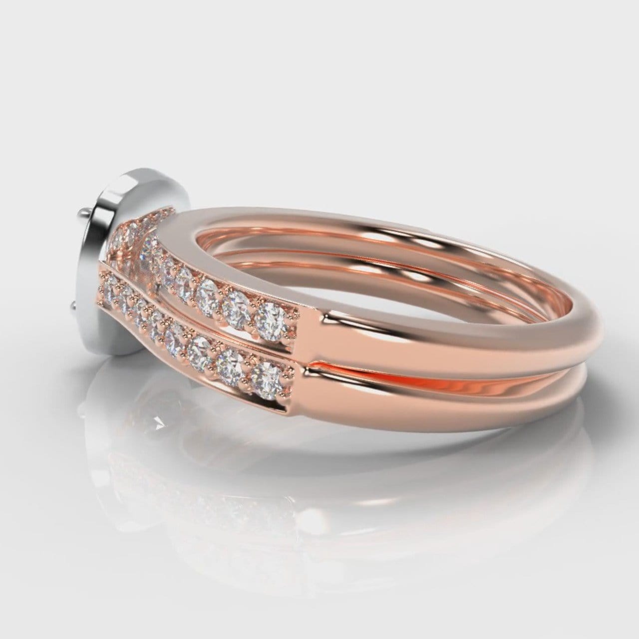 Pavé Cushion Cut Diamond Halo Bridal Set - Two Tone Rose Gold