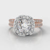 Pavé Cushion Cut Diamond Halo Bridal Set - Two Tone Rose Gold