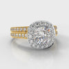 Pavé Cushion Cut Diamond Halo Bridal Set - Two Tone Yellow Gold