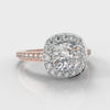 Pavé Cushion Cut Diamond Halo Engagement Ring - Two Tone Rose Gold