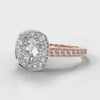 Pavé Cushion Cut Diamond Halo Engagement Ring - Two Tone Rose Gold