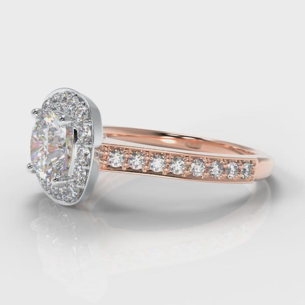 Pavé Cushion Cut Diamond Halo Engagement Ring - Two Tone Rose Gold