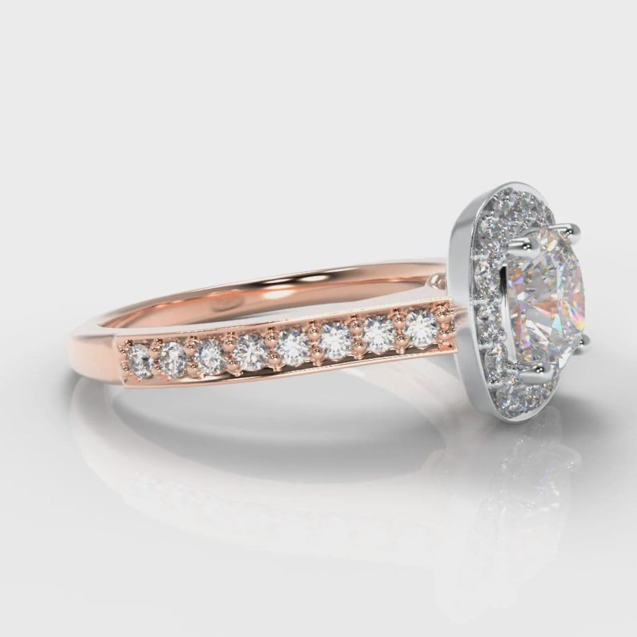 Pavé Cushion Cut Diamond Halo Engagement Ring - Two Tone Rose Gold