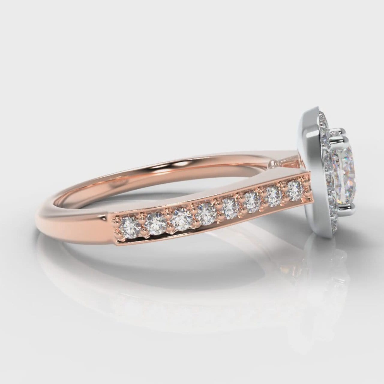 Pavé Cushion Cut Diamond Halo Engagement Ring - Two Tone Rose Gold
