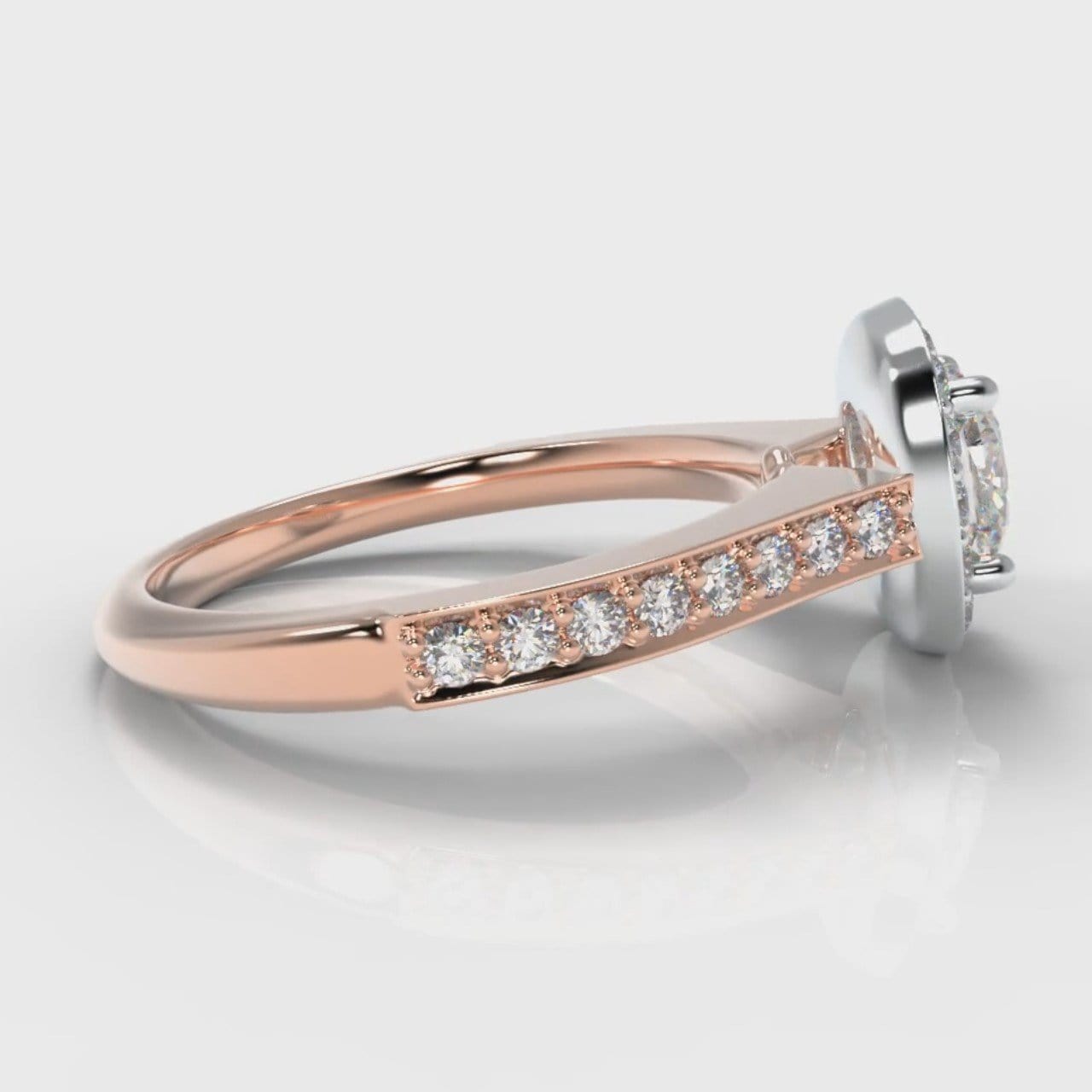Pavé Cushion Cut Diamond Halo Engagement Ring - Two Tone Rose Gold