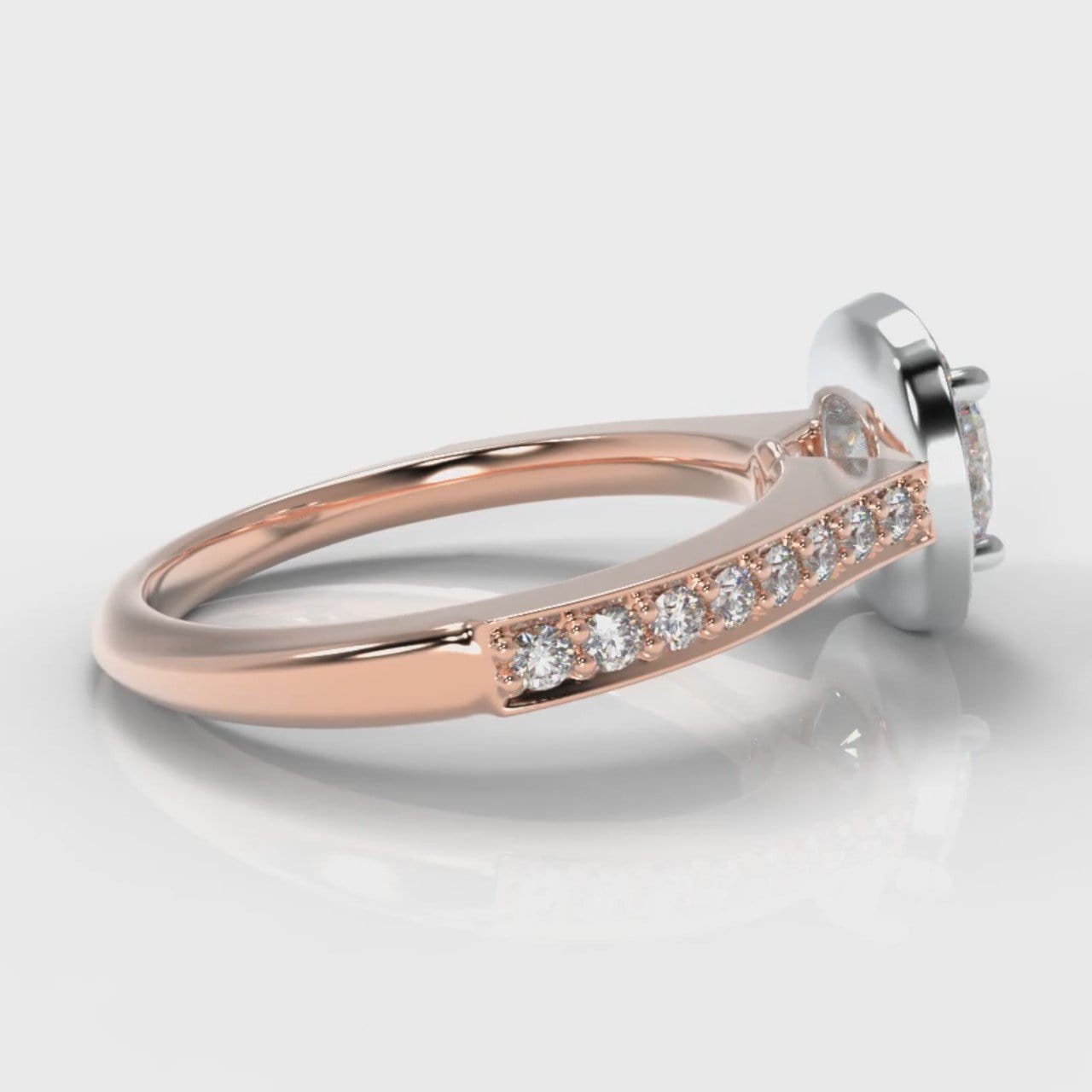 Pavé Cushion Cut Diamond Halo Engagement Ring - Two Tone Rose Gold