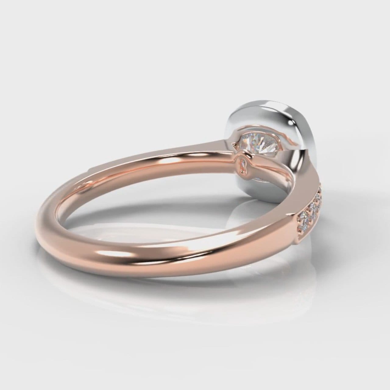 Pavé Cushion Cut Diamond Halo Engagement Ring - Two Tone Rose Gold