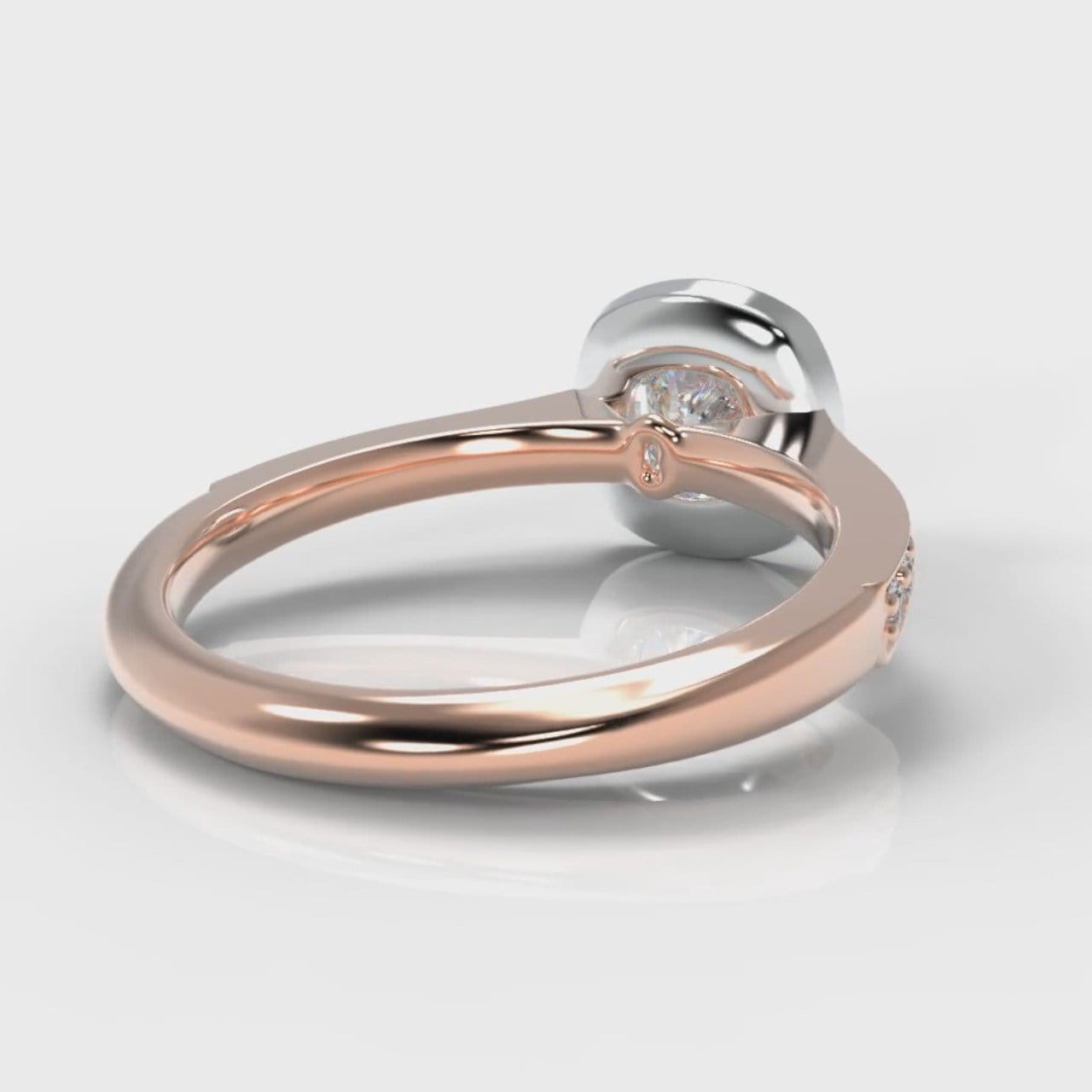 Pavé Cushion Cut Diamond Halo Engagement Ring - Two Tone Rose Gold