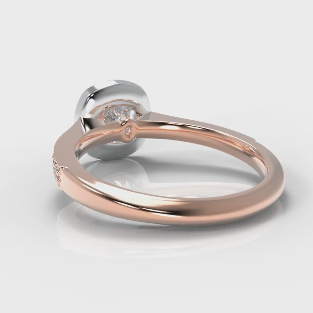 Pavé Cushion Cut Diamond Halo Engagement Ring - Two Tone Rose Gold