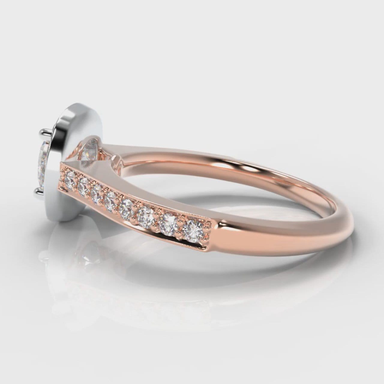 Pavé Cushion Cut Diamond Halo Engagement Ring - Two Tone Rose Gold