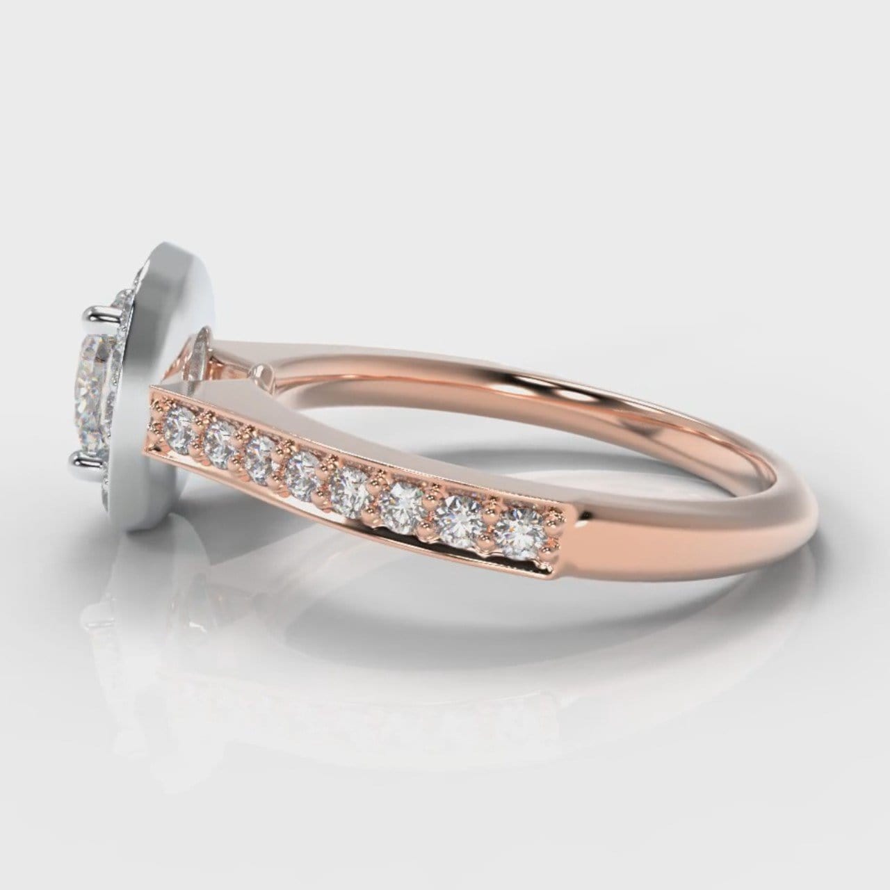 Pavé Cushion Cut Diamond Halo Engagement Ring - Two Tone Rose Gold