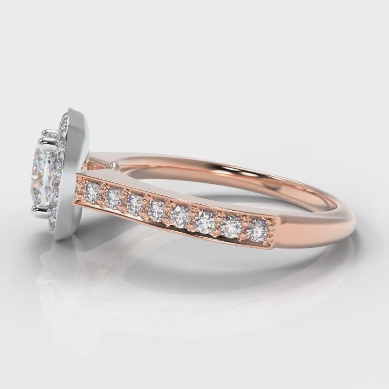 Pavé Cushion Cut Diamond Halo Engagement Ring - Two Tone Rose Gold