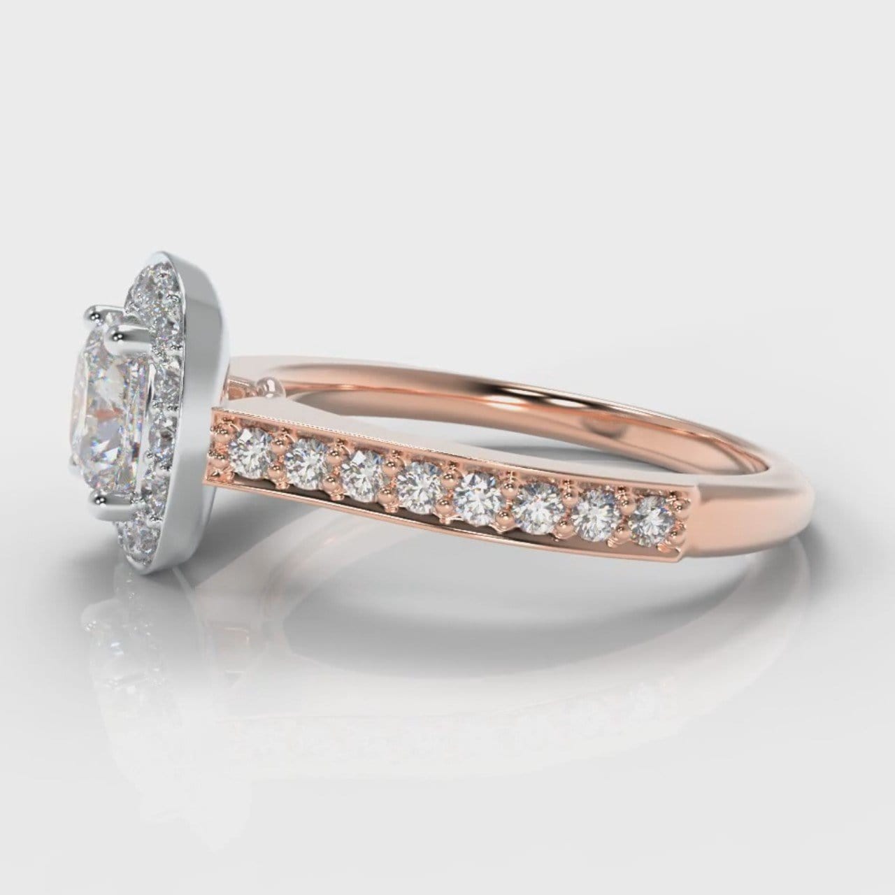Pavé Cushion Cut Diamond Halo Engagement Ring - Two Tone Rose Gold