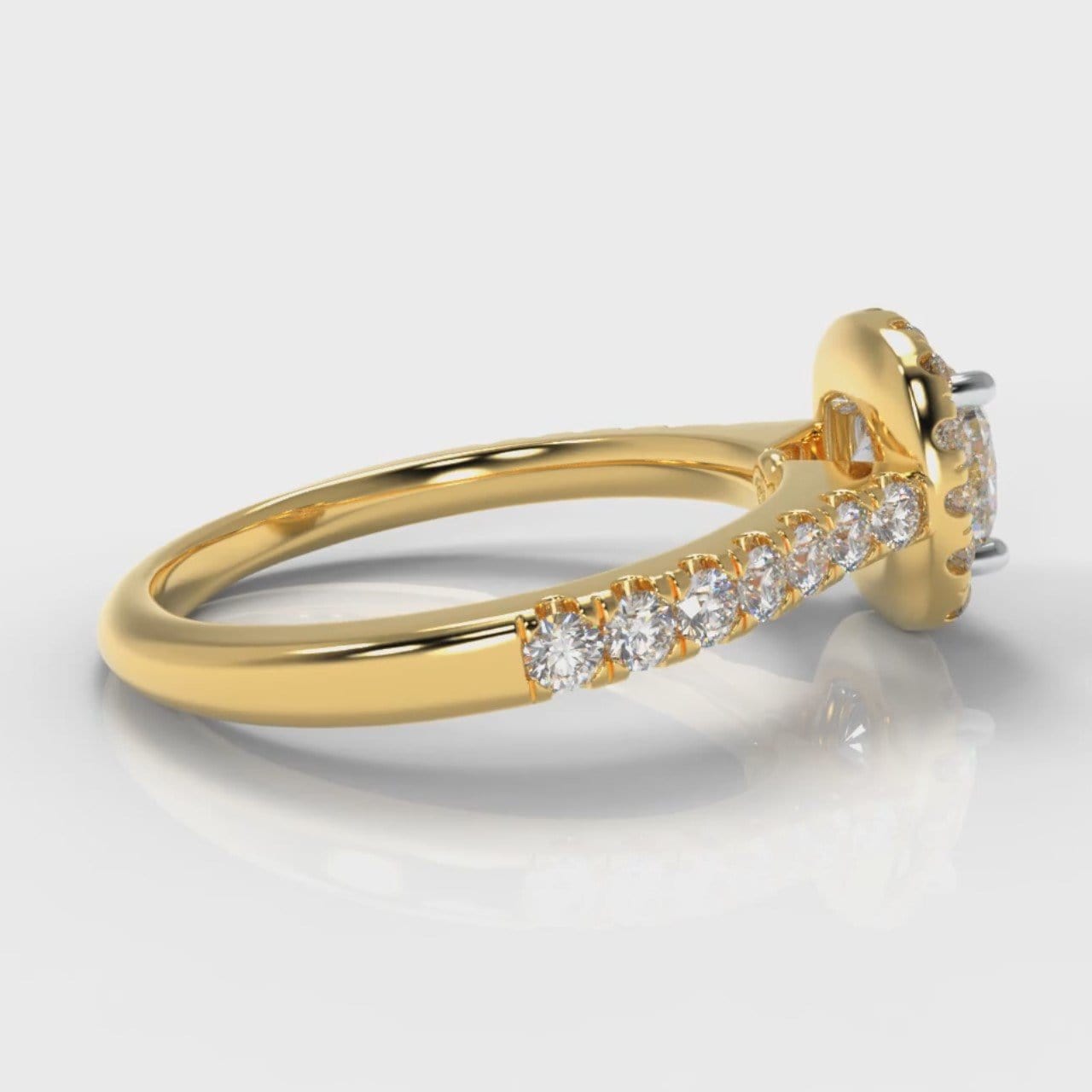 Micropavé Cushion Cut Diamond Halo Engagement Ring - Yellow Gold