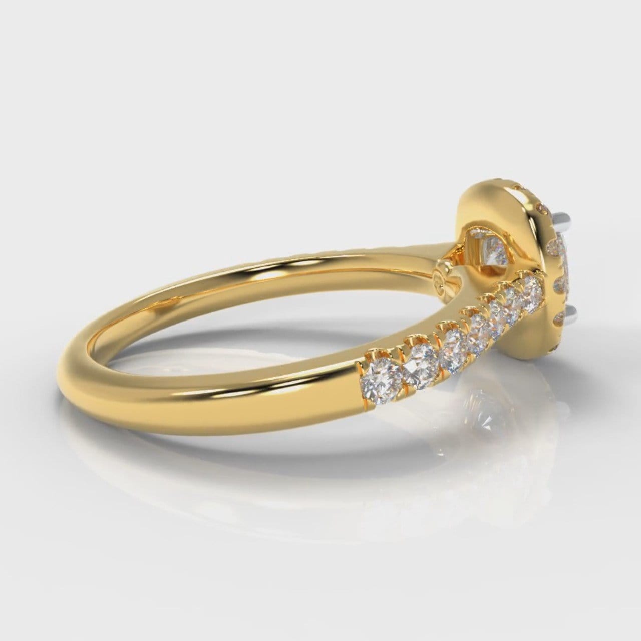 Micropavé Cushion Cut Diamond Halo Engagement Ring - Yellow Gold