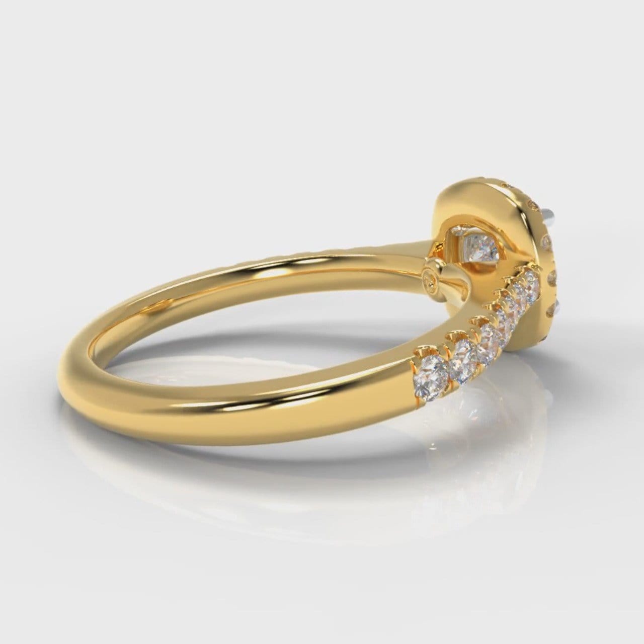 Micropavé Cushion Cut Diamond Halo Engagement Ring - Yellow Gold