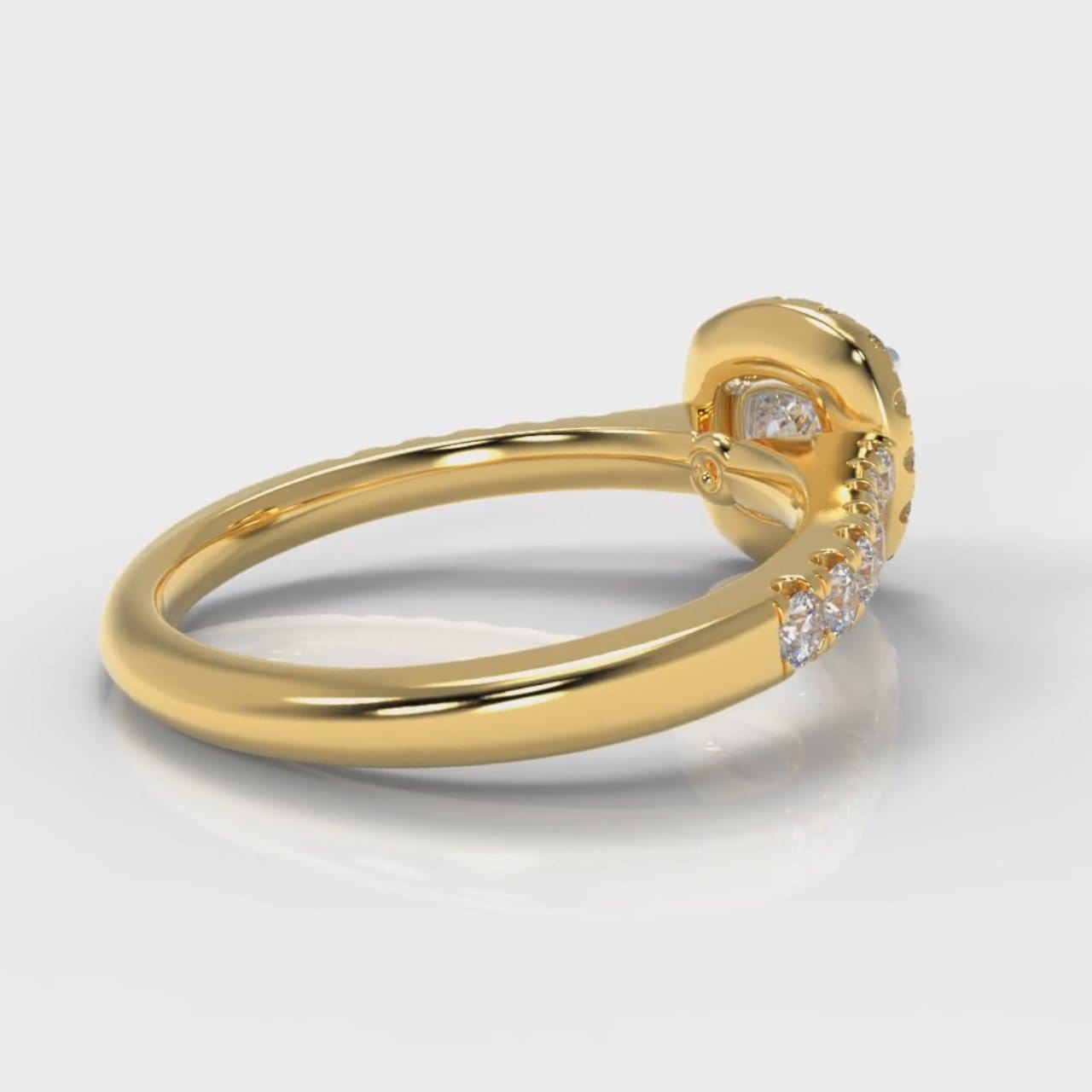 Micropavé Cushion Cut Diamond Halo Engagement Ring - Yellow Gold