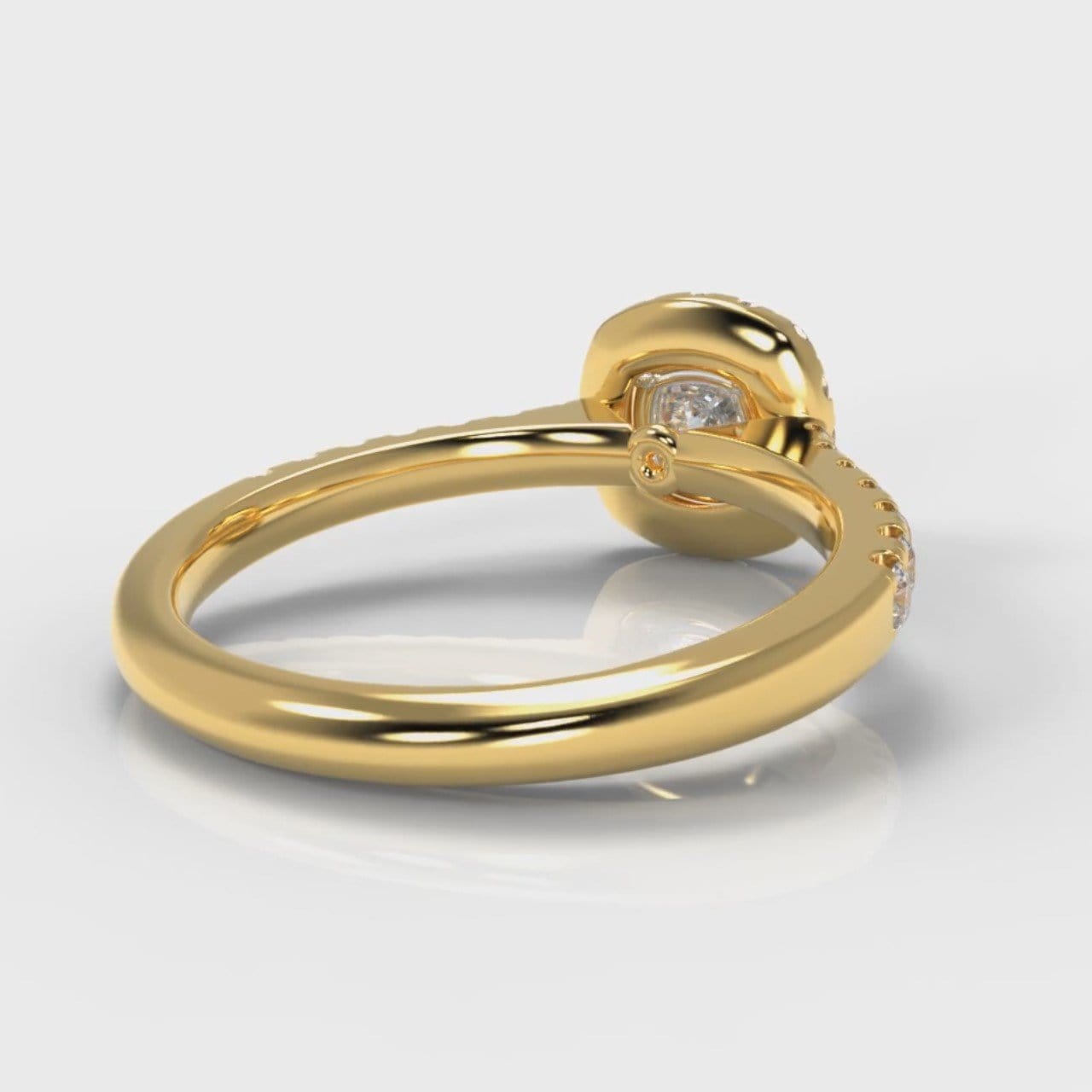 Micropavé Cushion Cut Diamond Halo Engagement Ring - Yellow Gold