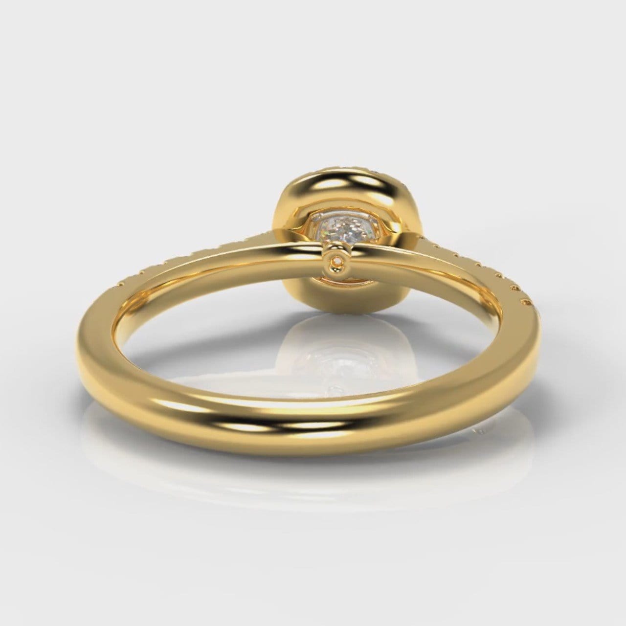 Micropavé Cushion Cut Diamond Halo Engagement Ring - Yellow Gold