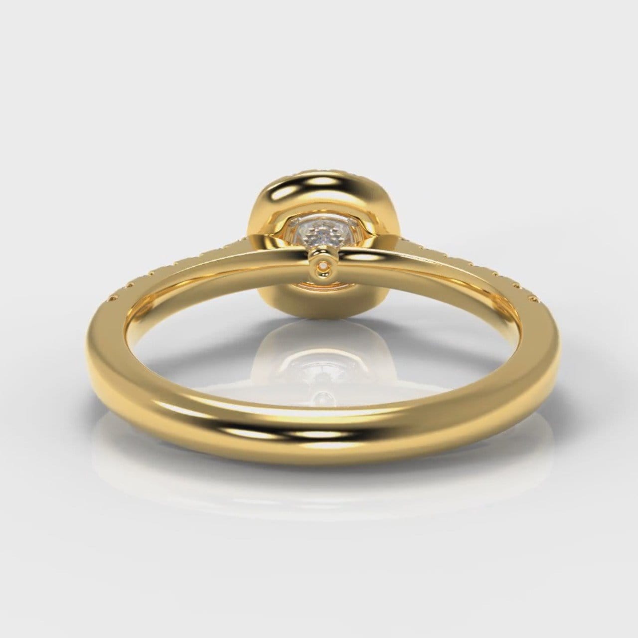 Micropavé Cushion Cut Diamond Halo Engagement Ring - Yellow Gold
