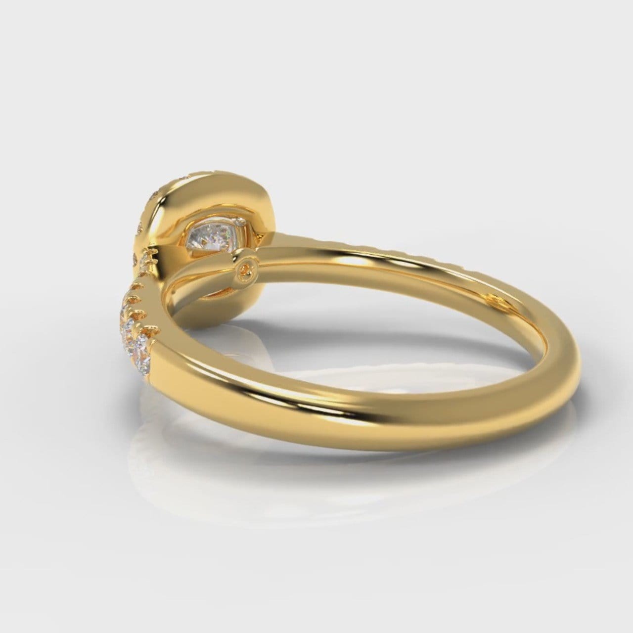 Micropavé Cushion Cut Diamond Halo Engagement Ring - Yellow Gold