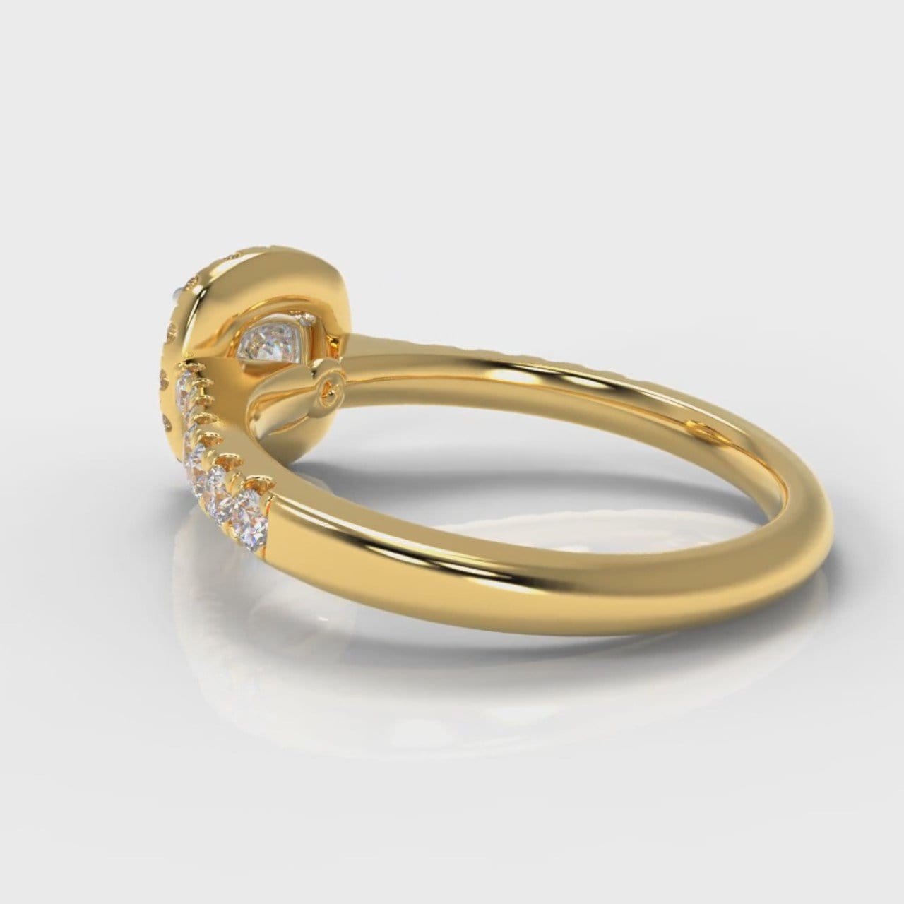 Micropavé Cushion Cut Diamond Halo Engagement Ring - Yellow Gold