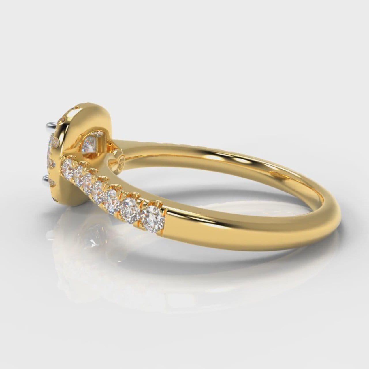 Micropavé Cushion Cut Diamond Halo Engagement Ring - Yellow Gold
