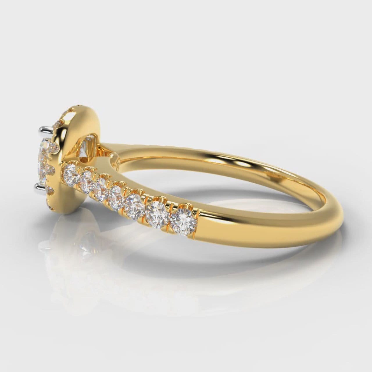 Micropavé Cushion Cut Diamond Halo Engagement Ring - Yellow Gold
