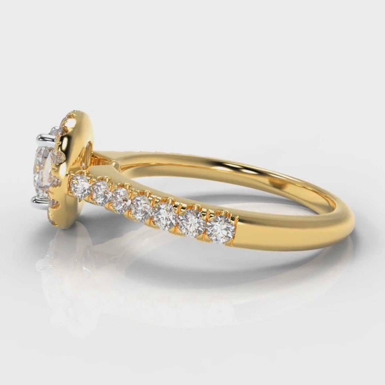 Micropavé Cushion Cut Diamond Halo Engagement Ring - Yellow Gold