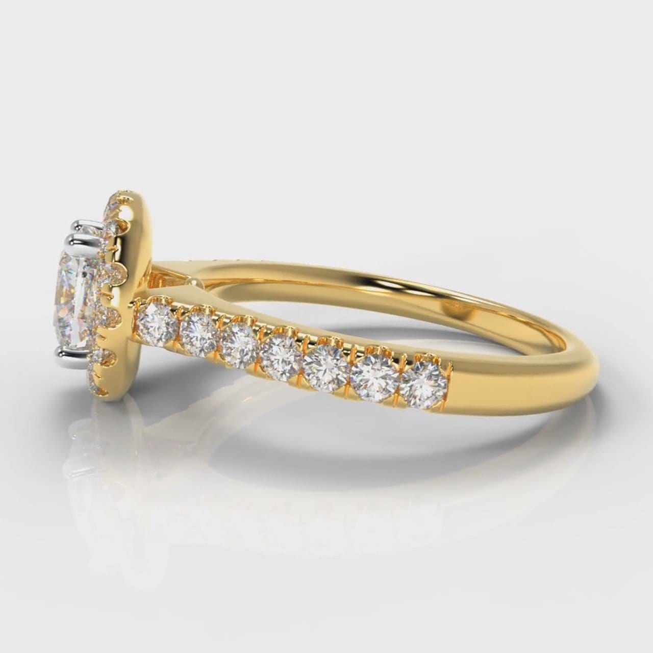 Micropavé Cushion Cut Diamond Halo Engagement Ring - Yellow Gold