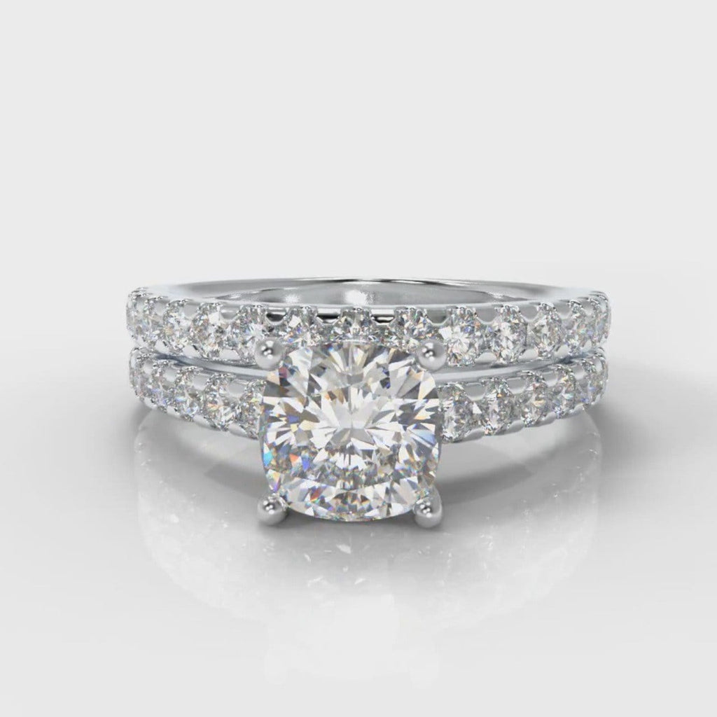 Carrée Micropavé Cushion Cut Diamond Bridal Set