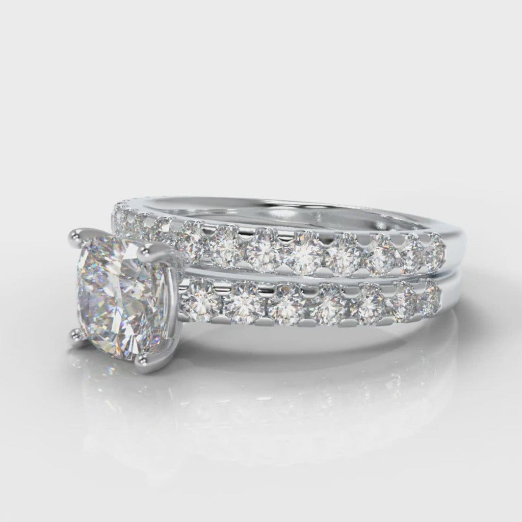 Carrée Micropavé Cushion Cut Diamond Bridal Set