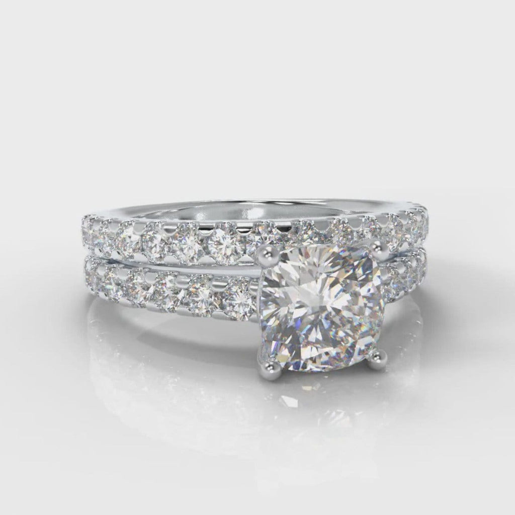 Carrée Micropavé Cushion Cut Diamond Bridal Set