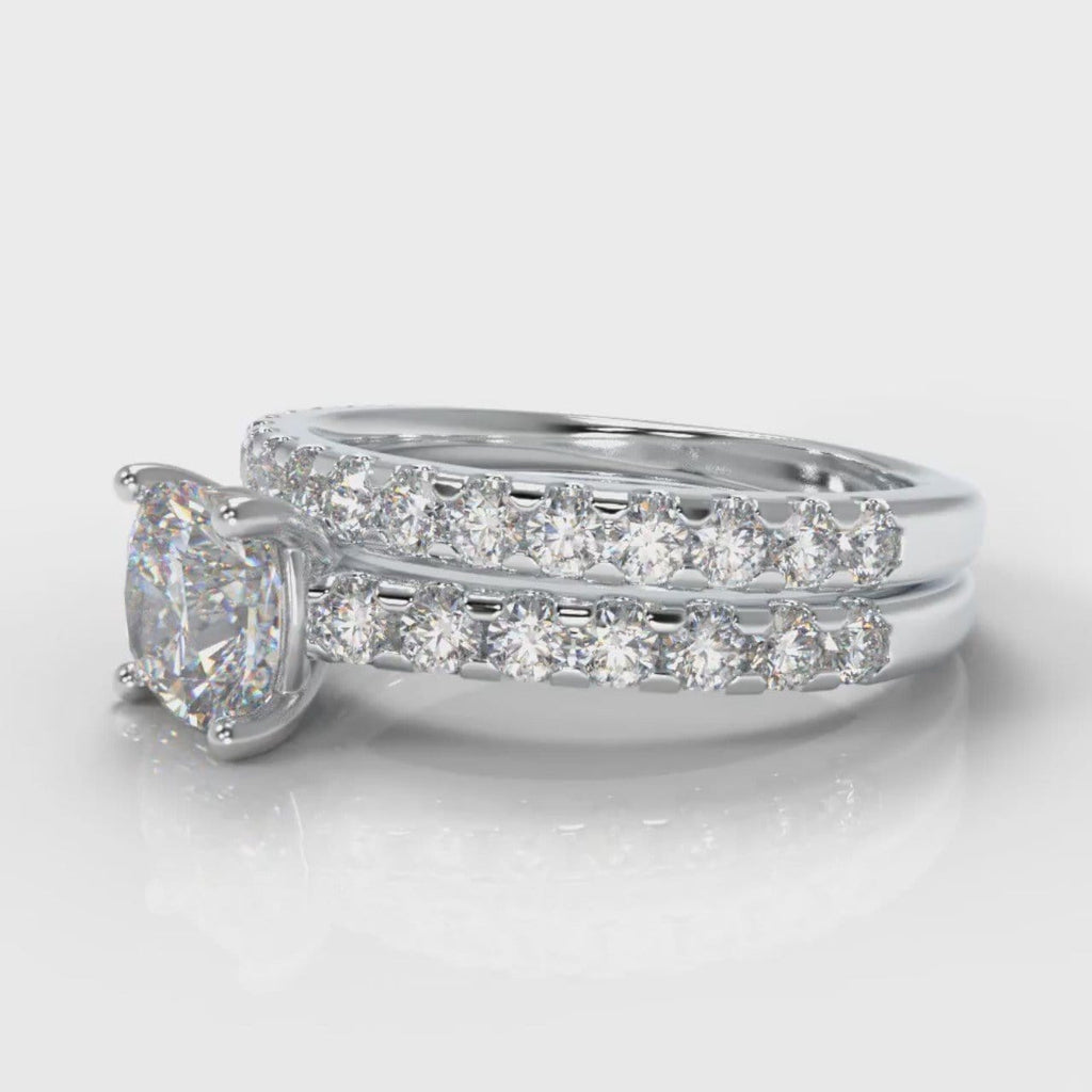 Carrée Micropavé Cushion Cut Diamond Bridal Set