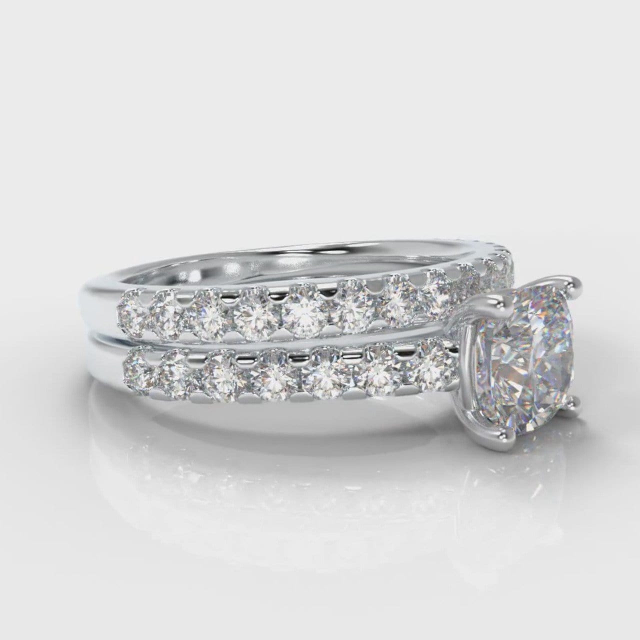 Carrée Micropavé Cushion Cut Diamond Bridal Set