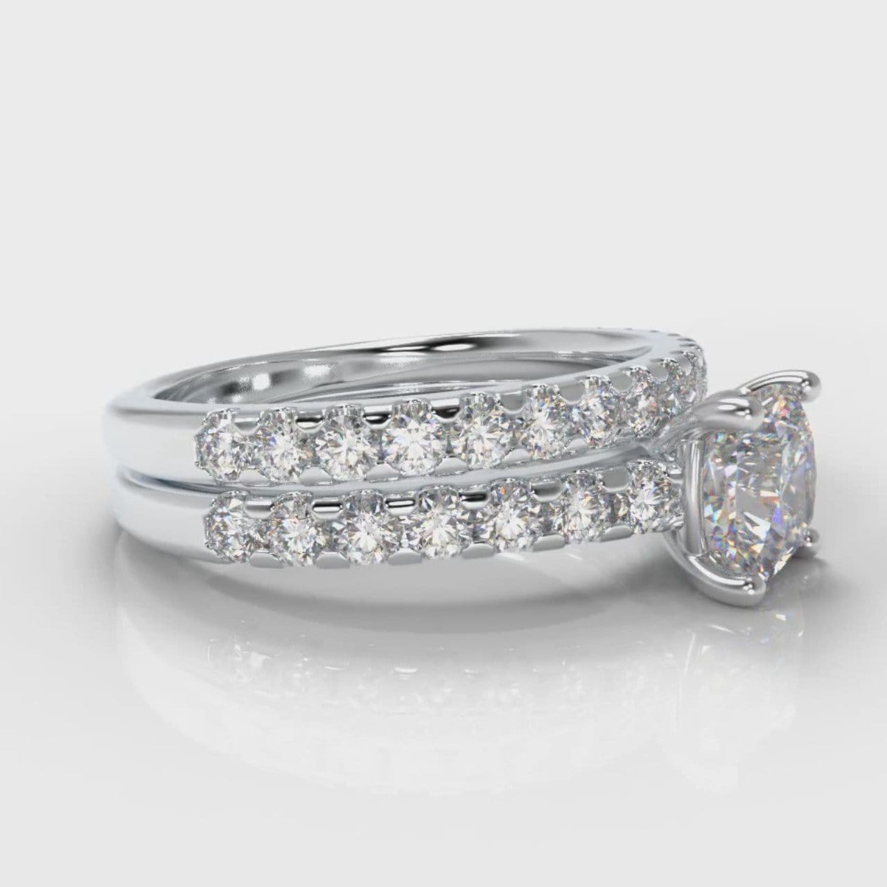 Carrée Micropavé Cushion Cut Diamond Bridal Set
