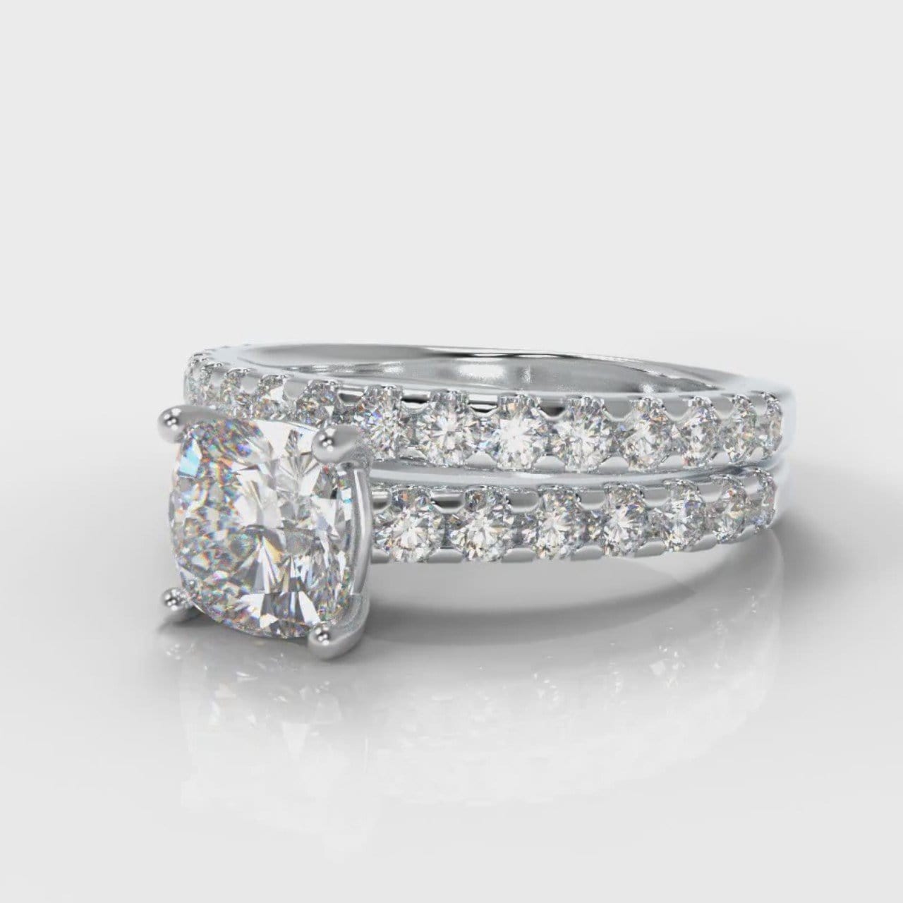 Carrée Micropavé Cushion Cut Diamond Bridal Set